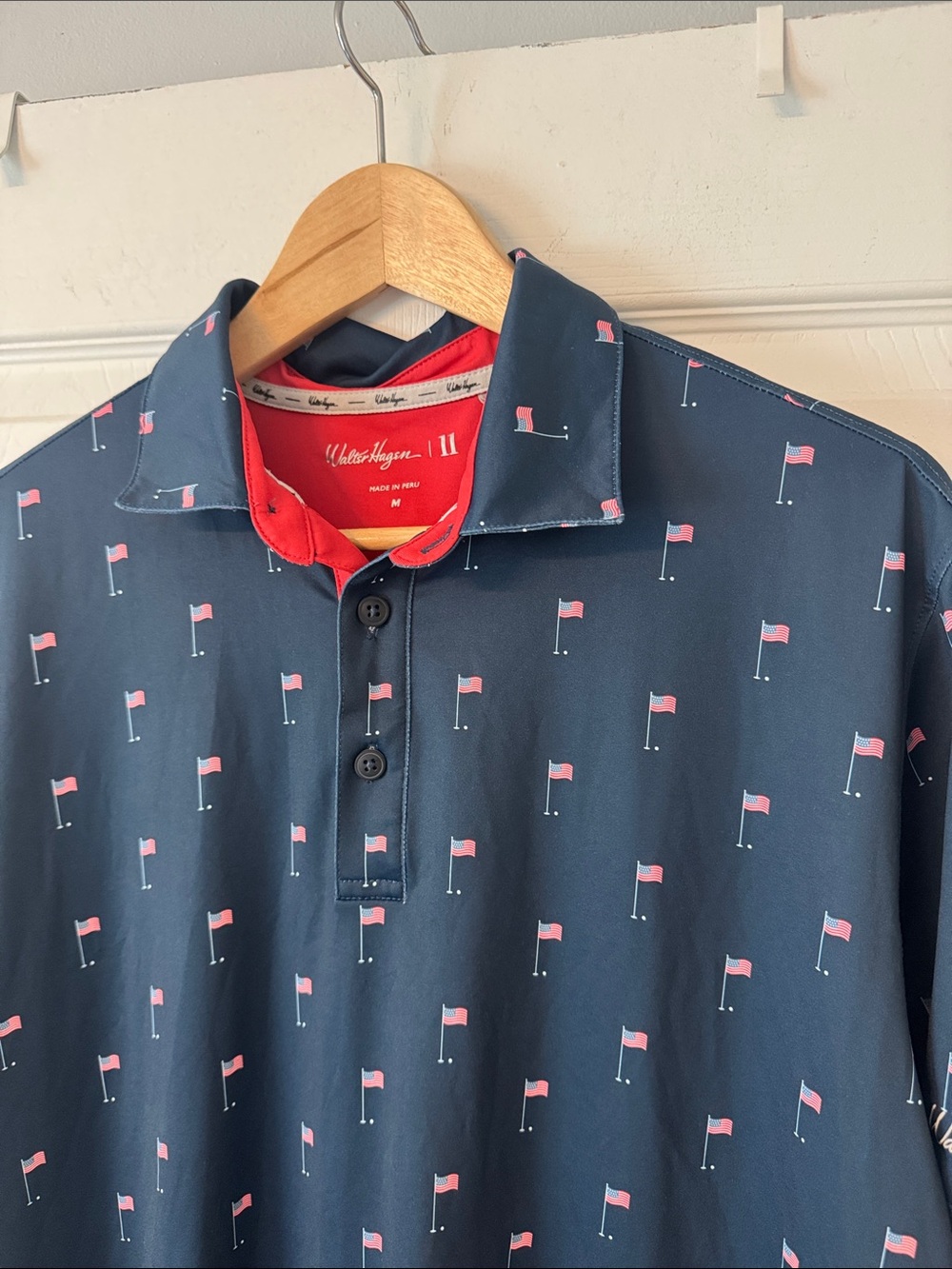 🇺🇸 Walter Hagen Navy Polo with USA Flag Print 🇺🇸